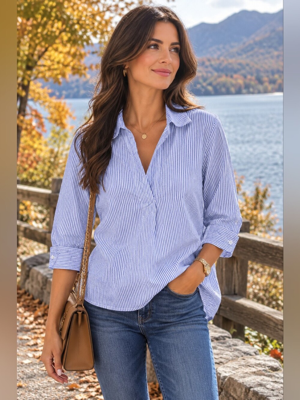 Striped Button Down Shirt in Blue & White